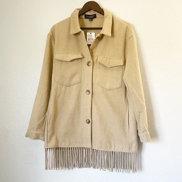 NWT LAUNDRY by Shelli Segal Fringe Shaket Silver Mink Tan - Picture 1 of 7